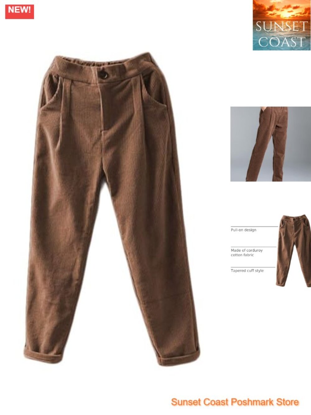 Minibee Cropped Corduroy Pants High Rise Pull On Retro Trouser